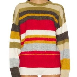 Guizio Olive Oversized Striped Crewneck Sweater